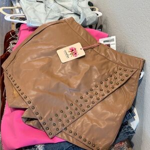 Brown Studded Faux Leather SKORT